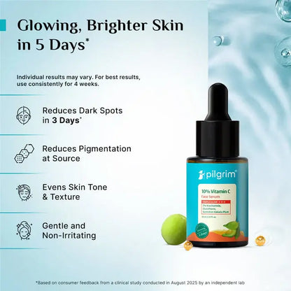 Pilgrim 10% Vitamin C Face Serum — Triple Glow Formula | Brightening + Anti-Dark Spot + Radiance Boost